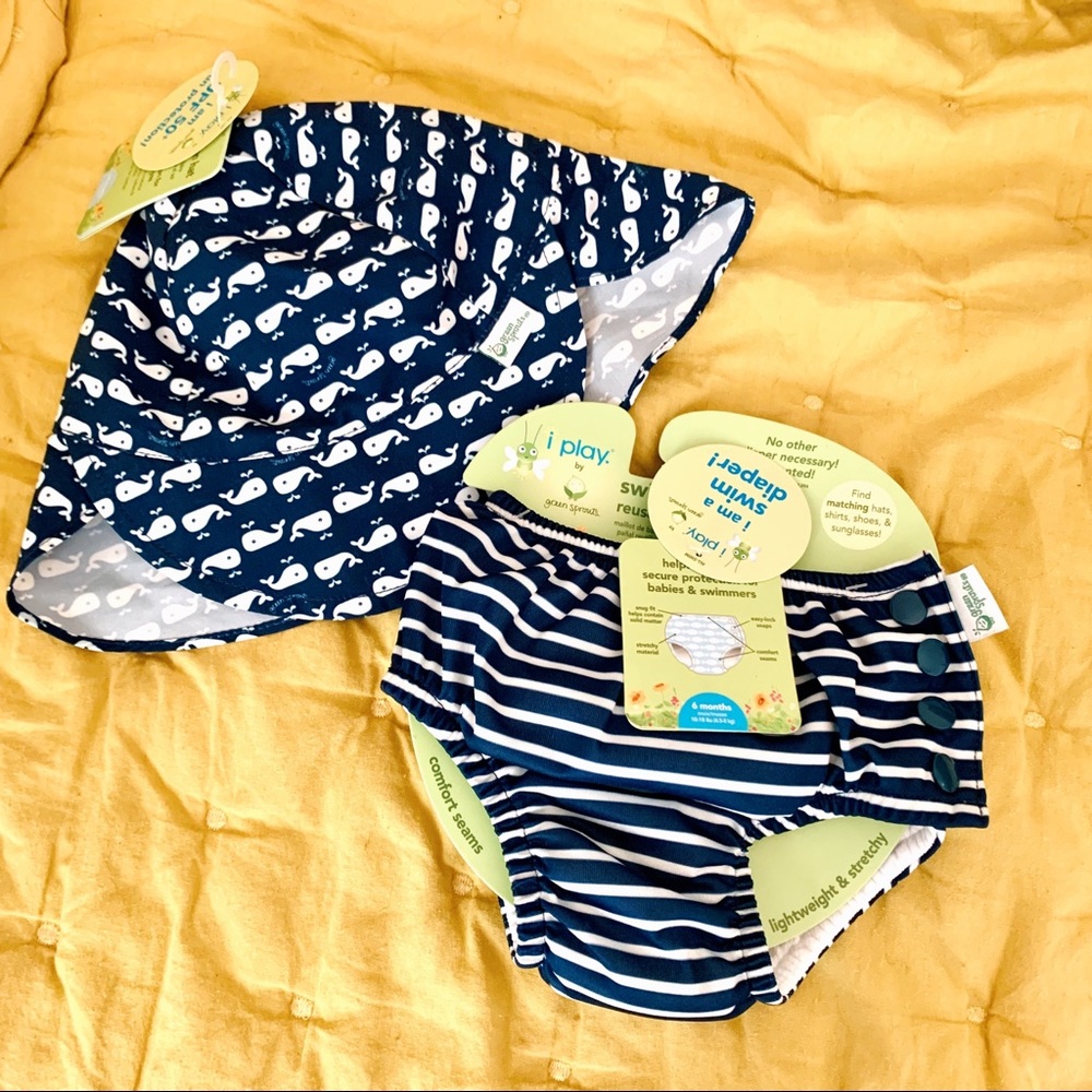 ✨ i play by Green Sprouts Stripe Swim Diaper Sun Hat Set